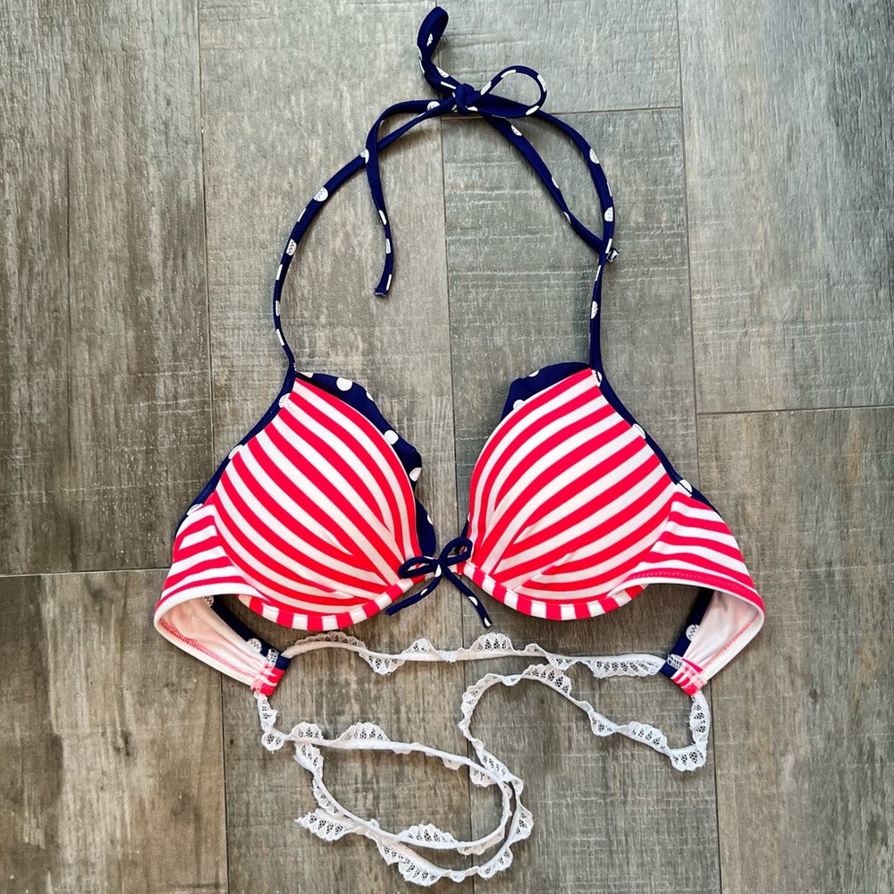 American flag pushup bikini top with custom lace strap back detail - 34B